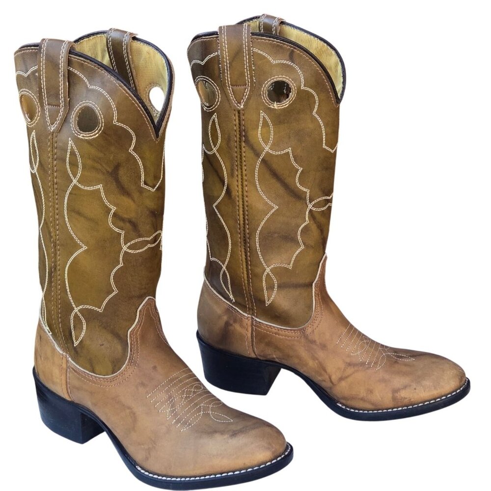 Acme Cowboy Boots Tan Brown Kids Size 4 D Made in the USA Vintage Western Wear